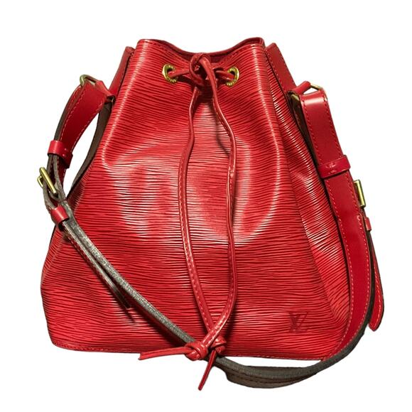 Vintage LOUIS VUITTON EPI LEATHER NOE PM Red Bucket Drawstring Shoulder Bag - Picture 1 of 15